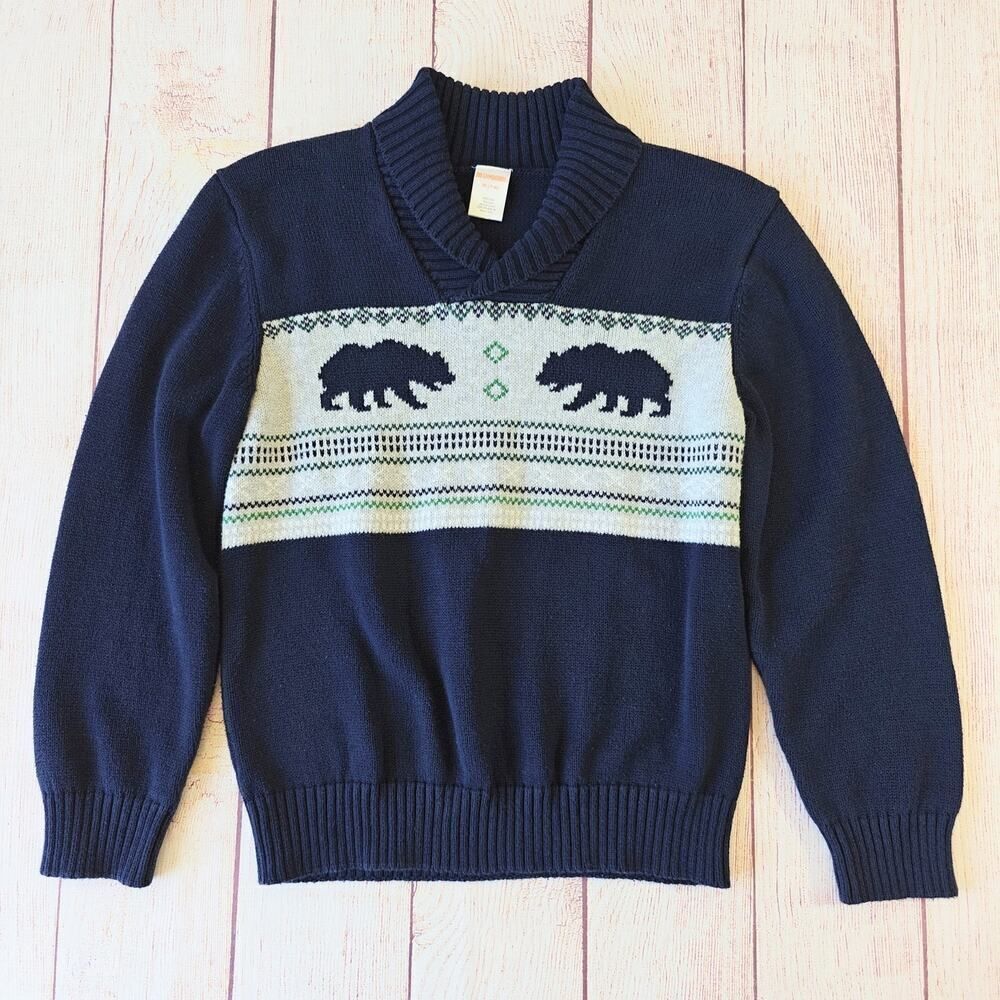 Gymboree bear shawl neck 100% cotton sweater sz M (7/8)